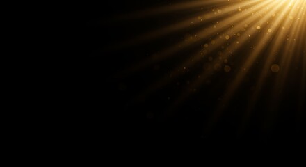 Fototapeta premium Golden Light Rays and Dust Particles on Black Background