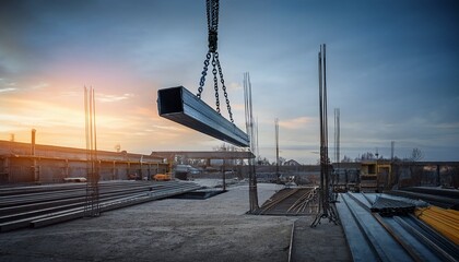 steel beam suspended by chain at construction site