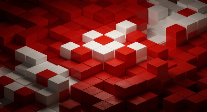 Fototapeta Abstract Red and White Cube Pattern Background