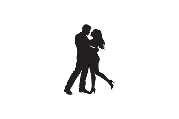 Romantic Couple Embracing and Dancing Together in a Close Embrace Expressing Love and Intimacy with a Silhouette Style on a White Background silhouette