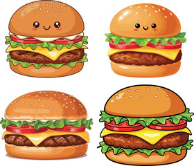 Delicious  Burgers with Sesame Seeds and Fresh Ingredients