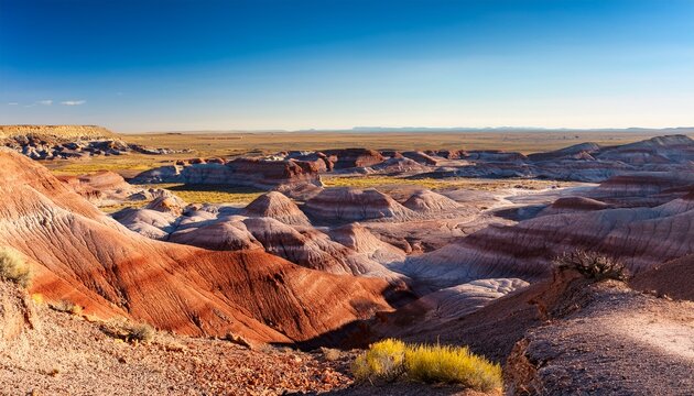 red hills of bentonite clay overlooking dead wash in petrified forest national park arizona united states of america