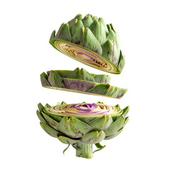 Freshly sliced artichoke against black background
