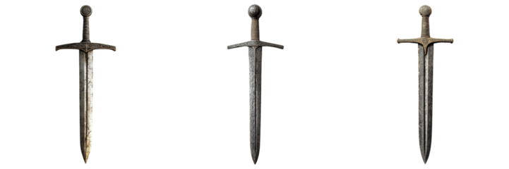Set of Longswords with Cross-Guard Hilts and Ornate Engravings Isolated on Transparent Background