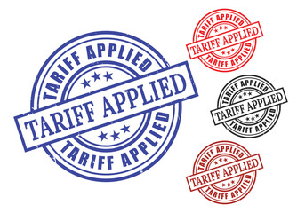 Tariff Applied Grunge Rubber Stamp Collection, Import Tax Regulation Vector Set  