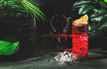 el diablo cocktail, featuring tequila, lime juice, and ginger beer, served over ice with a slice of...