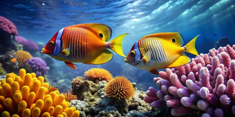 Obraz premium Vibrant Reef Inhabitants Gracefully Swimming Amidst a Lush Coral Garden