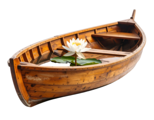 Wooden Rowboat with White Water Lily