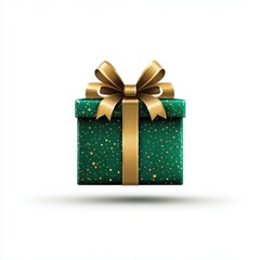 Fototapeta premium Bright green gift box with golden bow and dots ready for any festive occasion indoors