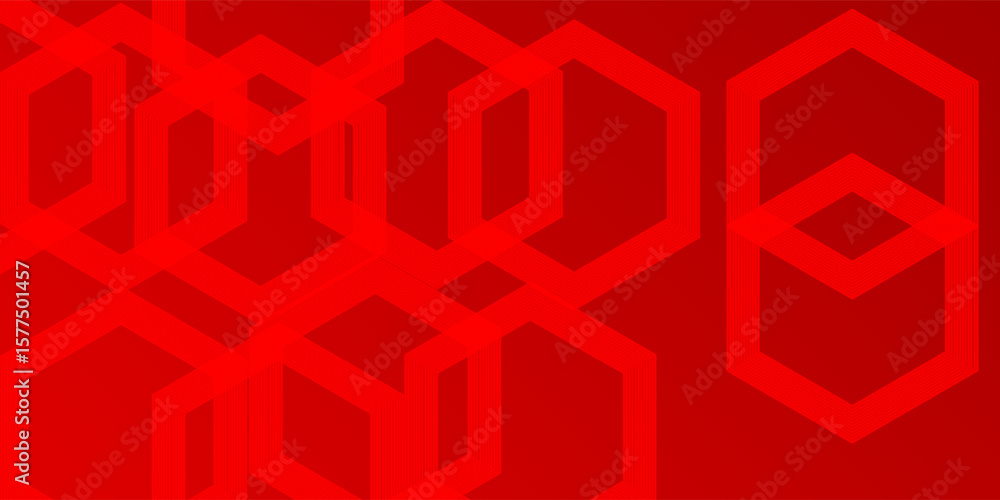 Poster abstract hexagon lines on red background. geometric stripe line art design modern.