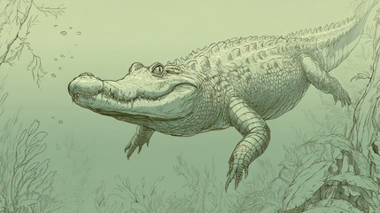 A crocodile in an aquatic scene