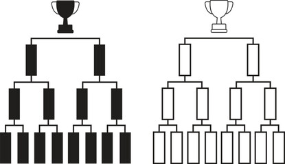 Gaming tournament bracket flat, line icon set. Soccer championship scheme vectors. Match schedule playoff tournament board chart for sport, competition, event planning visual. Sign for app, web design
