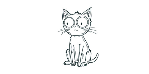 vector illustration of a surprised funny doodle cat
