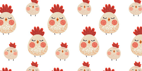 vector illustration seamless pattern with cute cartoon hens in kids style