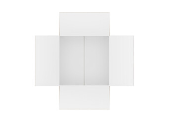 Top view. Open white cardboard box, transparent background