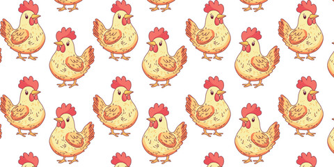 Obraz premium vector illustration funny seamless pattern with cartoon hens