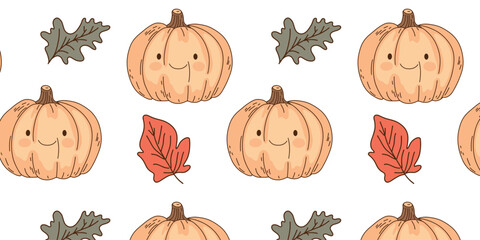 vector illustration seamless pattern with cute pumpkins in kids style