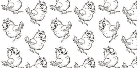 vector illustration bright seamless pattern with cute doodle chicks
