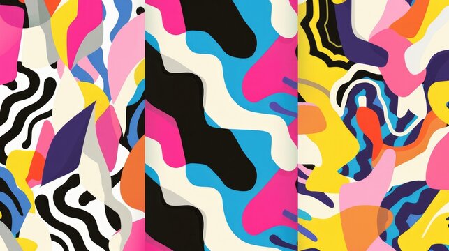 graphic patterns that could be incorporated into a dye-sublimated cheerleading uniform. use vectorised geometrics, fluid shapes and joyful 