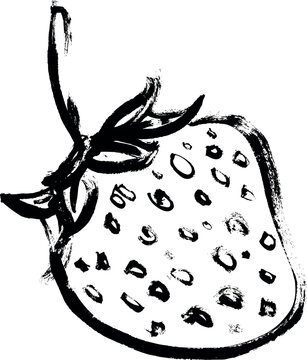 Hand-drawn Strawberry with Stem and Seeds vector illustration isolated on transparent background.