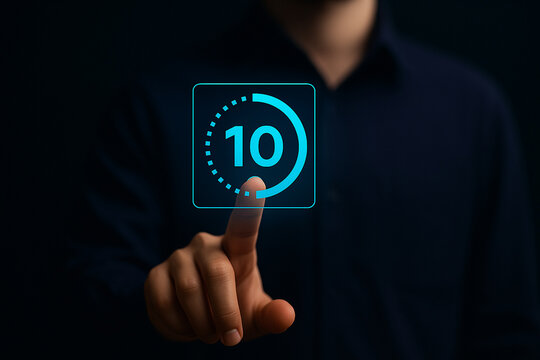 Professional Hand Touching Countdown Timer Icon Interface in Digital Environment for Technology, App, UI, UX, Business, and Marketing Use