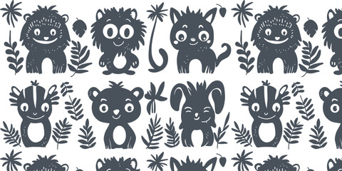vector illustration seamless pattern with funny kids animals