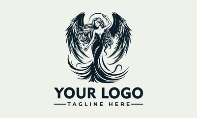 An elegant illustration of an angel with large wings, seated amongst roses.