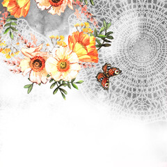 Stone Mandala with Colorful Flowers Art Mural-
