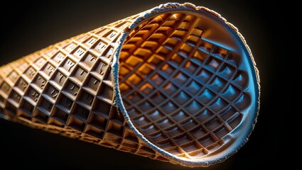 Golden Brown Waffle Ice Cream Cone – Crisp Texture and Dessert Aesthetic
