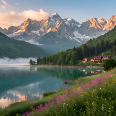 lake and mountains