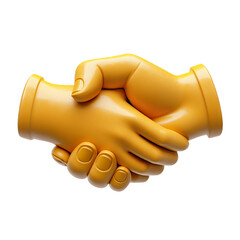 A 3D plasticine design, yellow, an icon of a handshake levitating in air isolated on a white transparent background