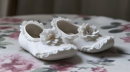 Adorable Baby Girl's White Christening Shoes with Lace and Flowers