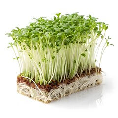 Cress Leaves Isolated on White Background – Fresh Peppery Microgreens for Garnishing, Healthy Recipes, and Gourmet Salads