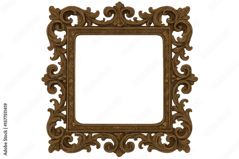 Poster golden vintage picture frame with transparent background isolating the empty space for easy composit