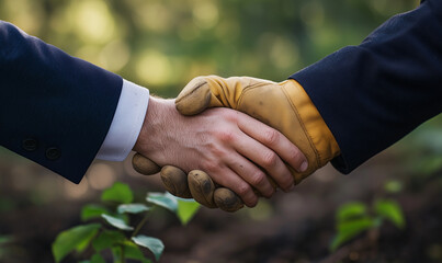 Partnership agreement on esg initiatives forest location business collaboration natural environment close-up view sustainability focus