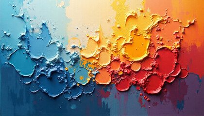 Vibrant Abstract Painting Showcasing a Spectrum of Bold Colors and Textured Surfaces