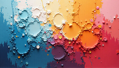 Dynamic surface of artistic powder with textured shapes and a color spectrum