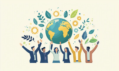Global community rally for sustainable practices earth illustration nature group perspective esg focus