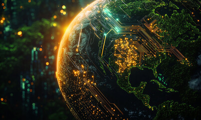 Global environmental sustainability initiatives earth digital visualization nature aerial esg impact