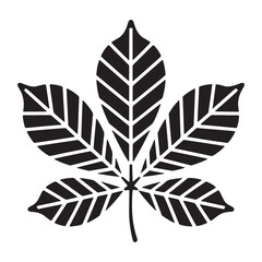 Stylized black and white icon of a five leafed horse chestnut leaf