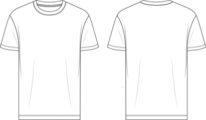 Short sleeve Basic T shirt overall technical fashion flat sketch vector illustration template front and back views. Apparel clothing mock up for men's and boys.
