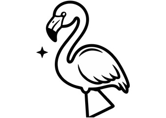 Cartoon flamingo character standing gracefully on one leg  with copy space