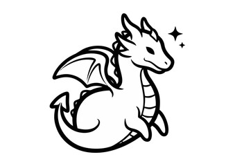 Fototapeta premium Adorable young dragon sitting with small wings and sparkle effect 