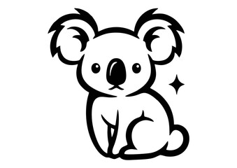 Cartoon koala character sitting cutely with a curious expression with copy space