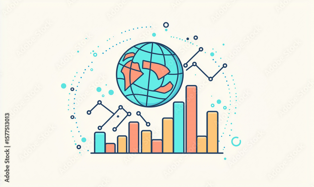 Poster a colorful illustration of a globe surrounded by bar charts and line graphs, symbolizing global data