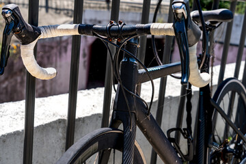Abandoned bicycle. Spider web on the handlebar of an abandoned bicycle.