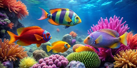 Vibrant Reef Inhabitants A Colorful Underwater Scene Featuring Diverse Fish and Coral