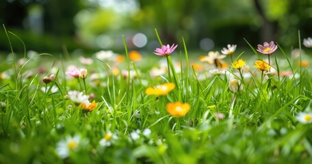grass and flowers, closeup with a shallow depth of field 