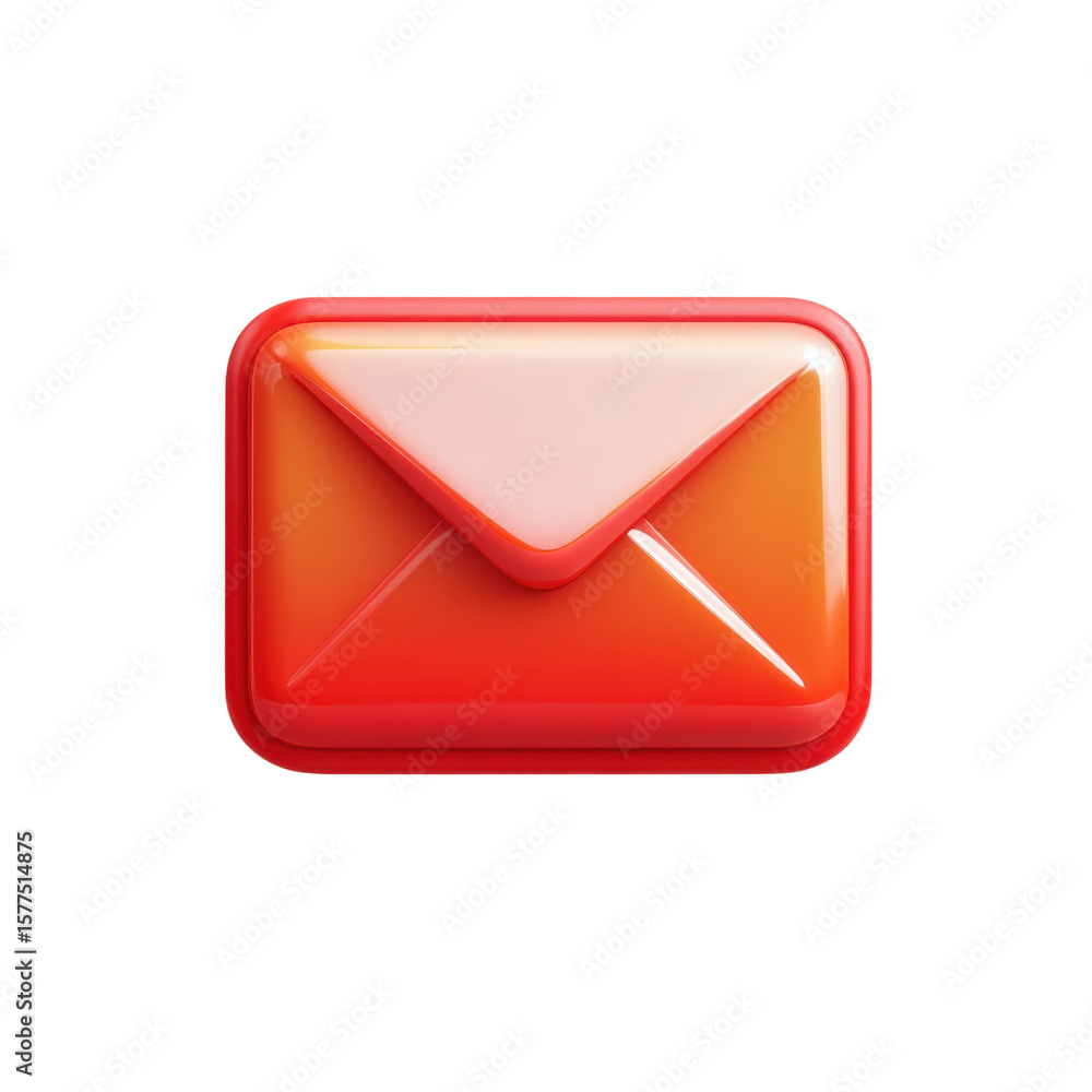 Poster glossy red email envelope icon design digital communication newsletter on transparent background