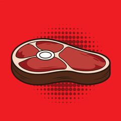 steak pop art icon with red halftone background